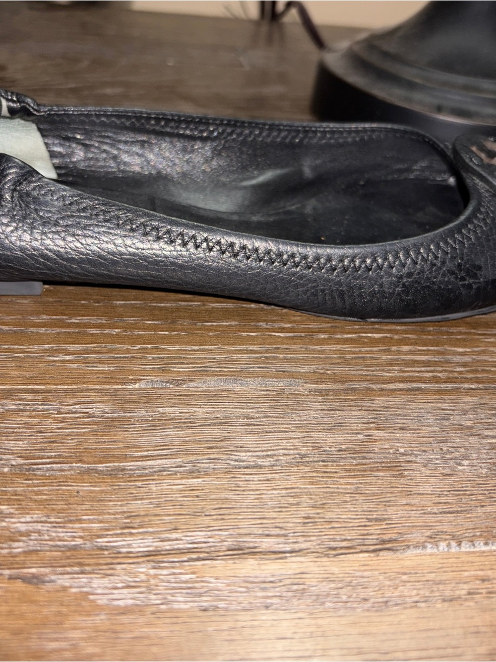 Tory Burch Riviera Black Pebbled Leather Logo Ballet Flats - Picture 5 of 8